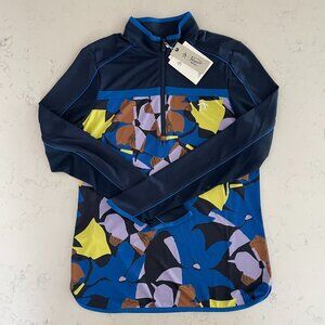 Original Penguin LS Re-Originals Hi Nk 1/4 Zip Floral Poly Top Blue Yellow Sz S
